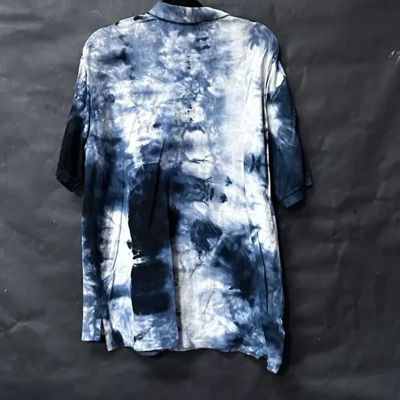 Polo Ralph Lauren Size Large Cotton Shirt Short Sleeve Tie Dye Blue Black Dyed